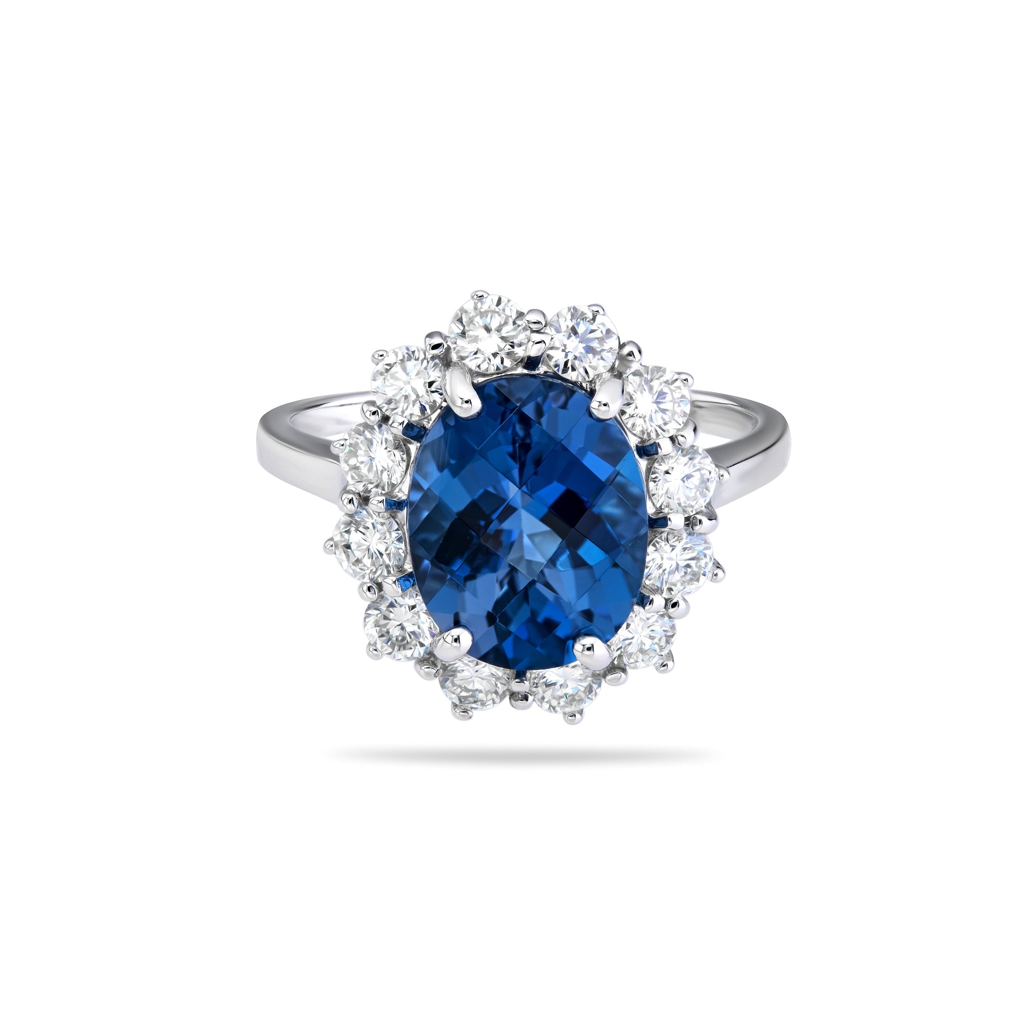 Oval Blue Topaz Halo Ring