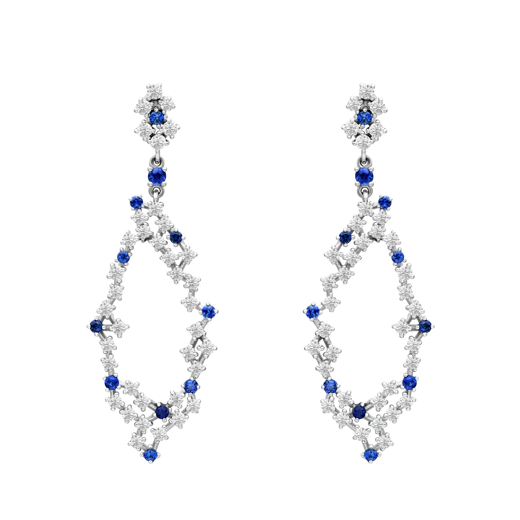 Diamond & Sapphire Hanging Grape Cluster Earrings