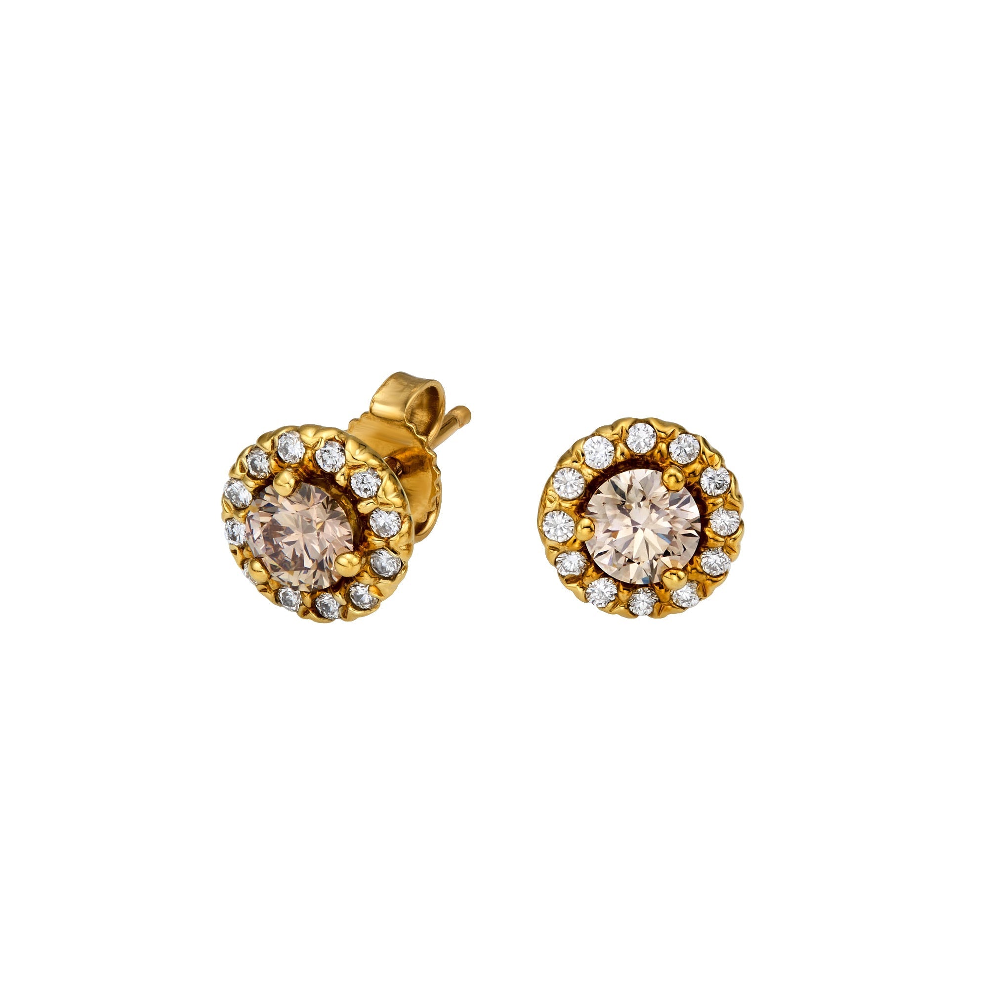 Fancy Brown Diamond Halo Stud Earrings