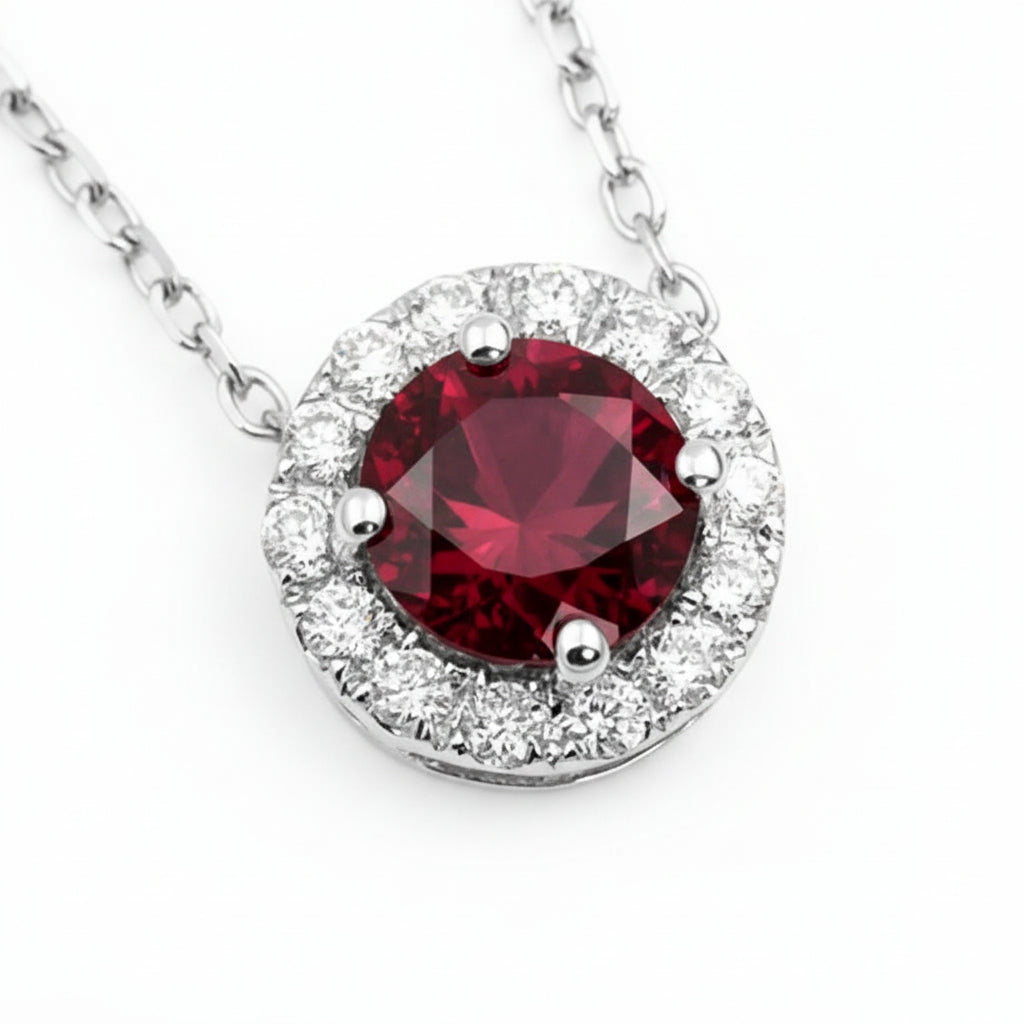 "Endless Love Collection" 14k Gold w/ Diamond Halo Portuguese Cut Pendant 5.5mm