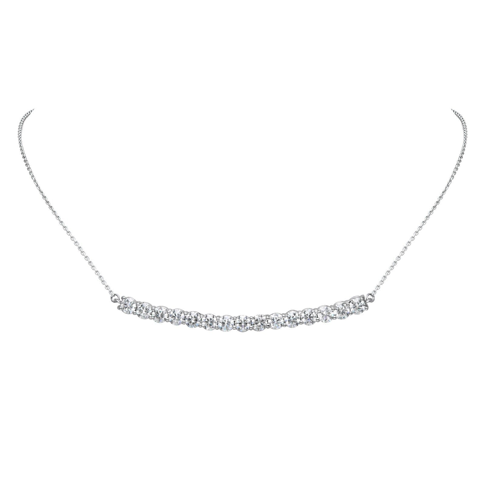 Natural Diamond Curved Airline Bar Pendant in 14K White Gold – 4.50ctw